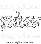 Critter Clipart of Cartoon Lineart No Evil Cats by Toonaday